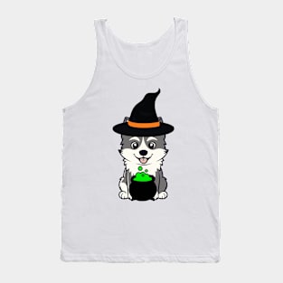 Funny Husky Dog is wearing a witch costume Tank Top